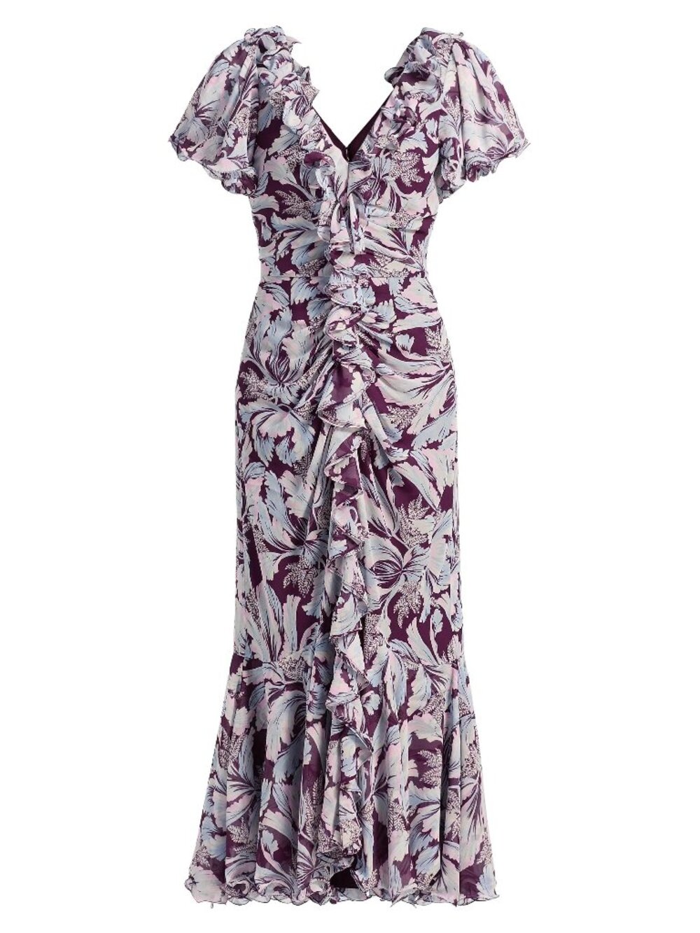 Cinq À Sept Lyra Tulip-Print Ruffled Midi-Dress